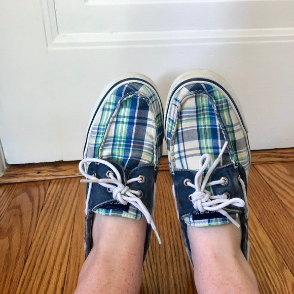 Sperry Top Sider Canvas+Leather Boat Shoes Plaid - Picture 2 of 5